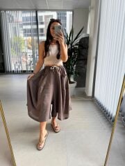 Bb 28460 Kahve Floş Keten Pantolon