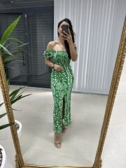 Green pencil dress with front and back gusset