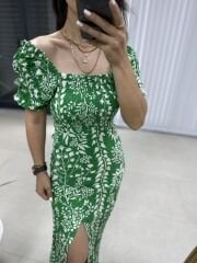 Green pencil dress with front and back gusset