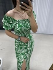 Green pencil dress with front and back gusset