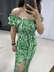 Green pencil dress with front and back gusset
