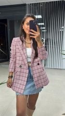 Pink Black Transitional Tweed Jacket 1013