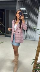 Pembe Siyah Geçişli Tüvit Ceket 1013