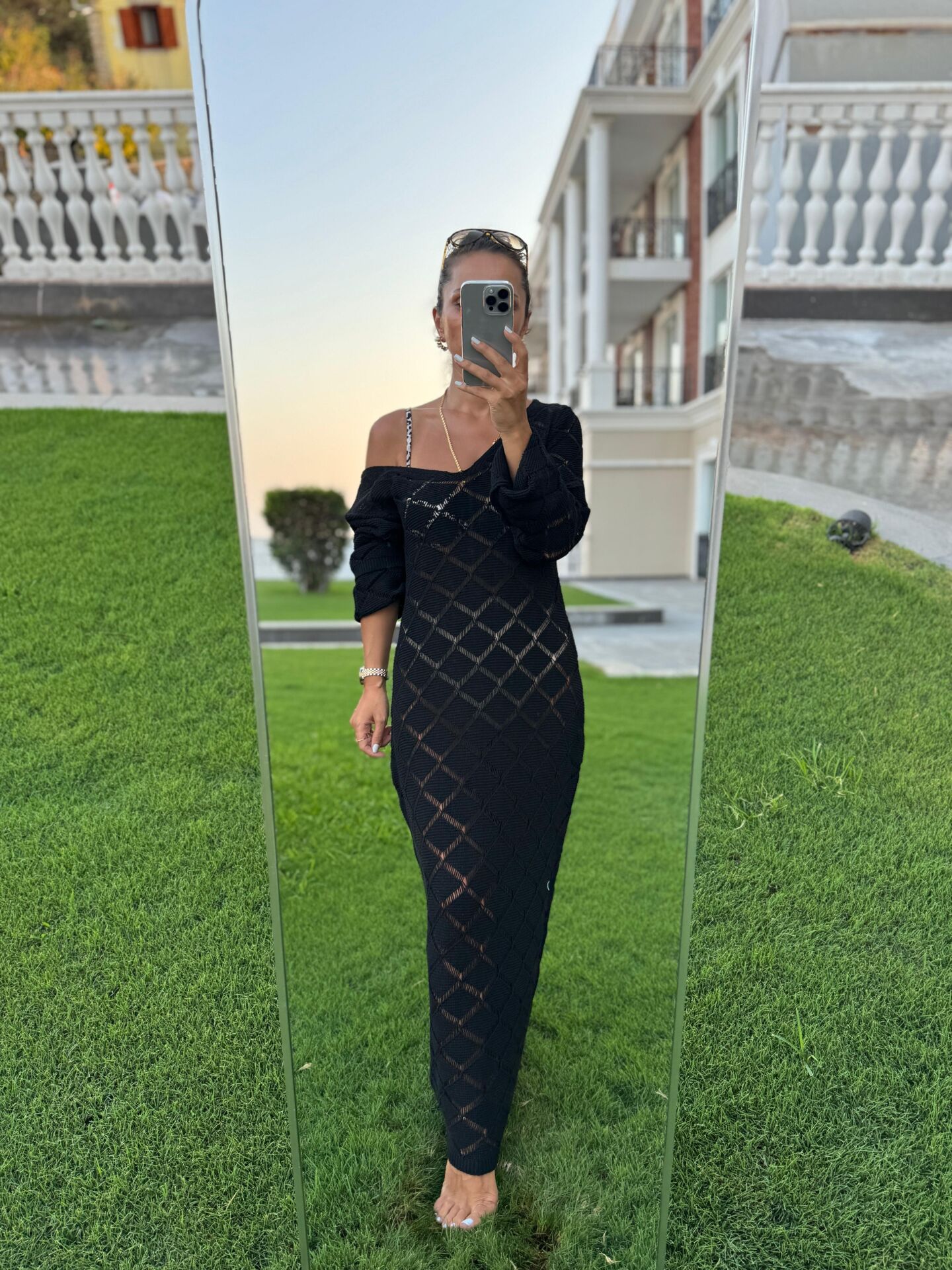 Sv 245012 Baklava Desen Siyah Triko Elbise