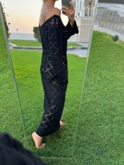 Sv 245012 Baklava Desen Siyah Triko Elbise