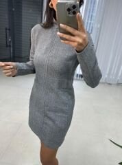 Sg Petek Dokulu Antrasit Kalem Elbise