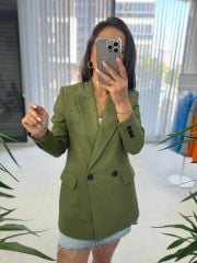 Foo New Haki Keten Blazer Ceket