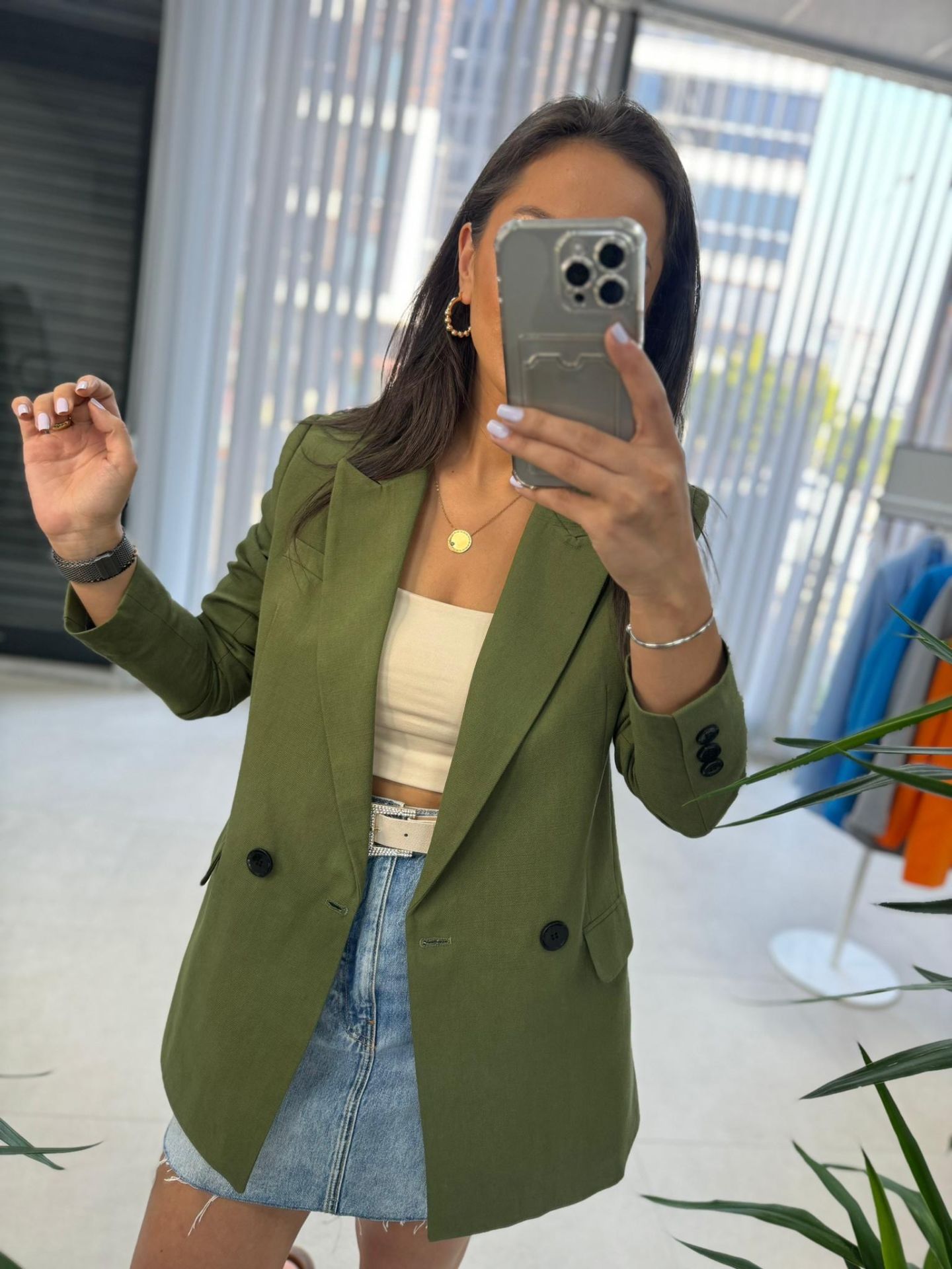 Foo New Haki Keten Blazer Ceket