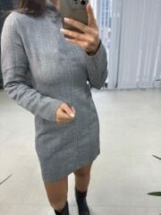 Sg Petek Dokulu Antrasit Kalem Elbise