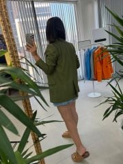 Foo New Haki Keten Blazer Ceket