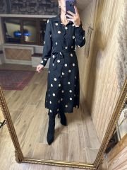 Orj marka Puanlı şifon siyah elbise