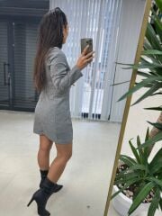 Sg Petek Dokulu Antrasit Kalem Elbise