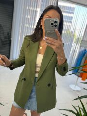 Foo New Haki Keten Blazer Ceket
