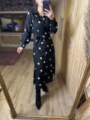 Orj marka Puanlı şifon siyah elbise