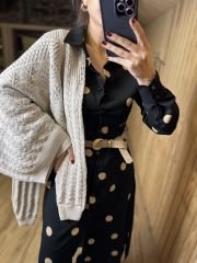 Orj marka Puanlı şifon siyah elbise