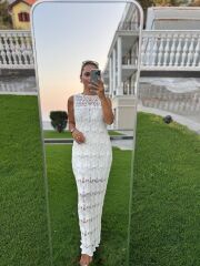 Sv 024320 Anda Ekru Astarlı Triko Elbise