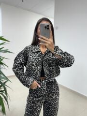 Spt 5017 Leopar Crop Ceket