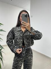 Spt 5017 Leopar Crop Ceket