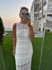 Sv 024320 Anda Ekru Astarlı Triko Elbise