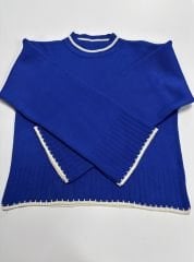 My 1111 Çizgi Detaylı Saks Triko Takım