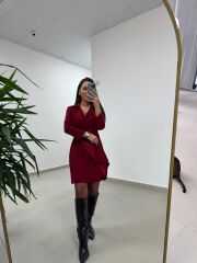 Mc 5909 Bordo Kruvaze Tokalı Elbise