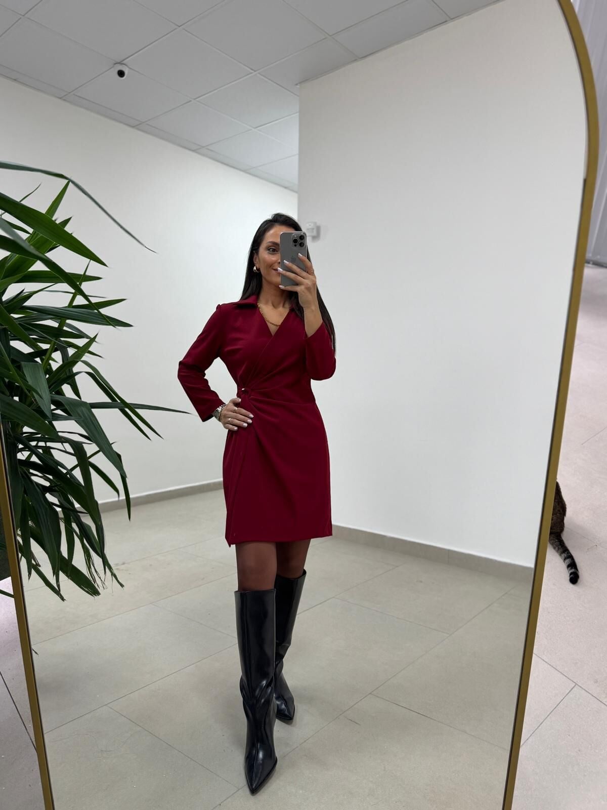 Mc 5909 Bordo Kruvaze Tokalı Elbise