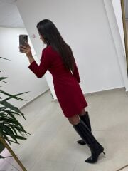 Mc 5909 Bordo Kruvaze Tokalı Elbise