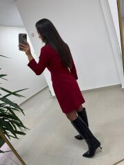 Mc 5909 Bordo Kruvaze Tokalı Elbise