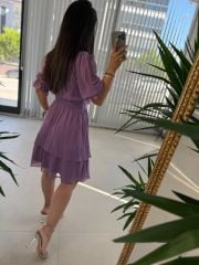 Mc 5741 Lace Detailed Lilac Chiffon Dress