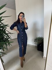 Np Uzun Kol Düğmeli Laci Elbise