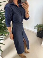 Np Uzun Kol Düğmeli Laci Elbise