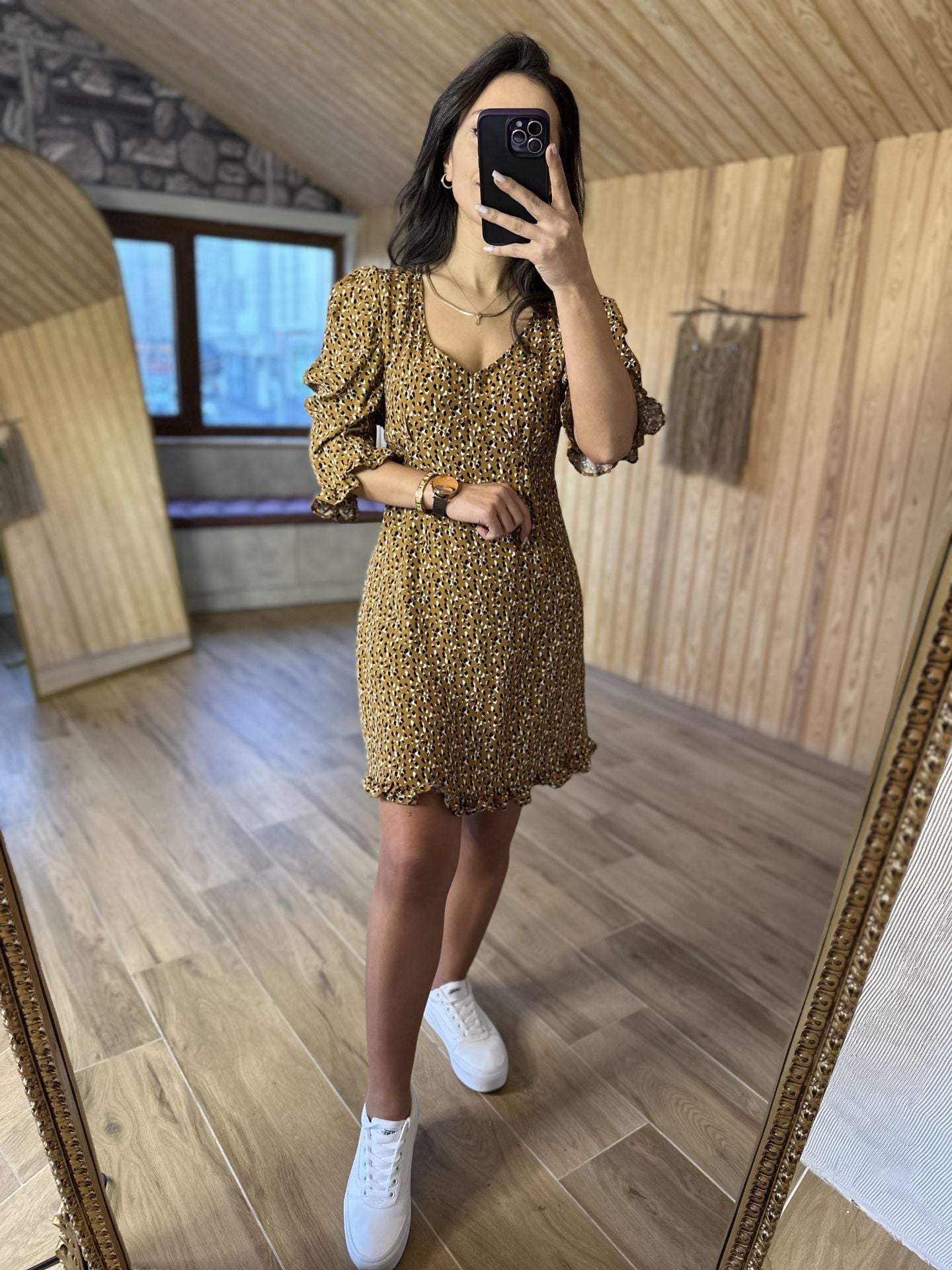 Hardal benekli maroken elbise