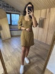 Hardal benekli maroken elbise