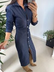 Np Uzun Kol Düğmeli Laci Elbise