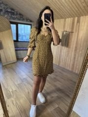 Hardal benekli maroken elbise