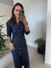 Np Uzun Kol Düğmeli Laci Elbise