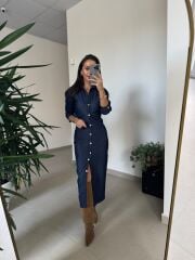 Np Uzun Kol Düğmeli Laci Elbise