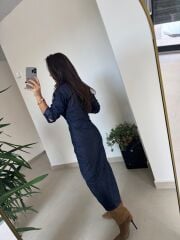 Np Uzun Kol Düğmeli Laci Elbise