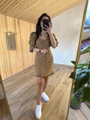 Hardal benekli maroken elbise