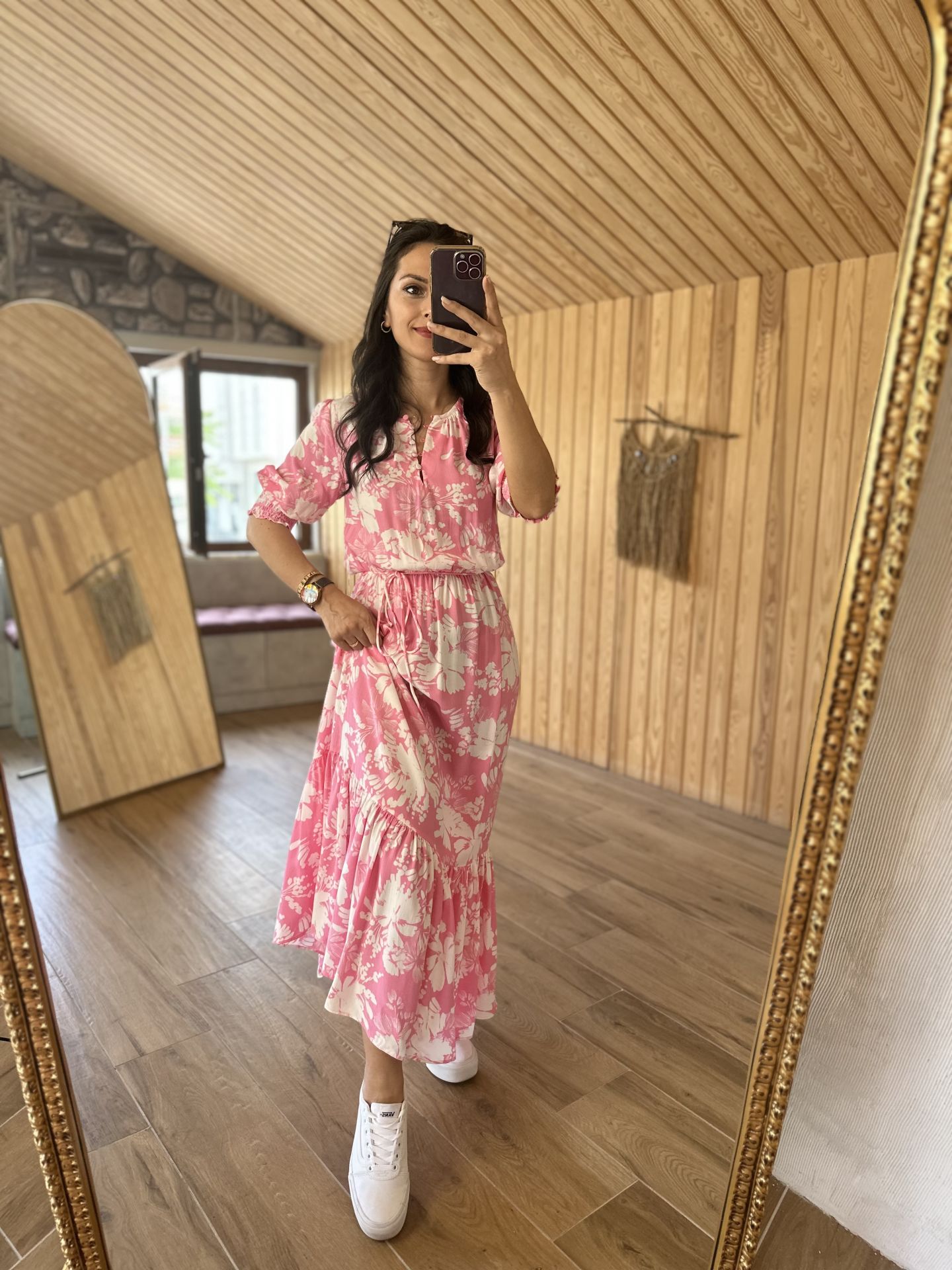 Pembe maksiboy maroken elbise