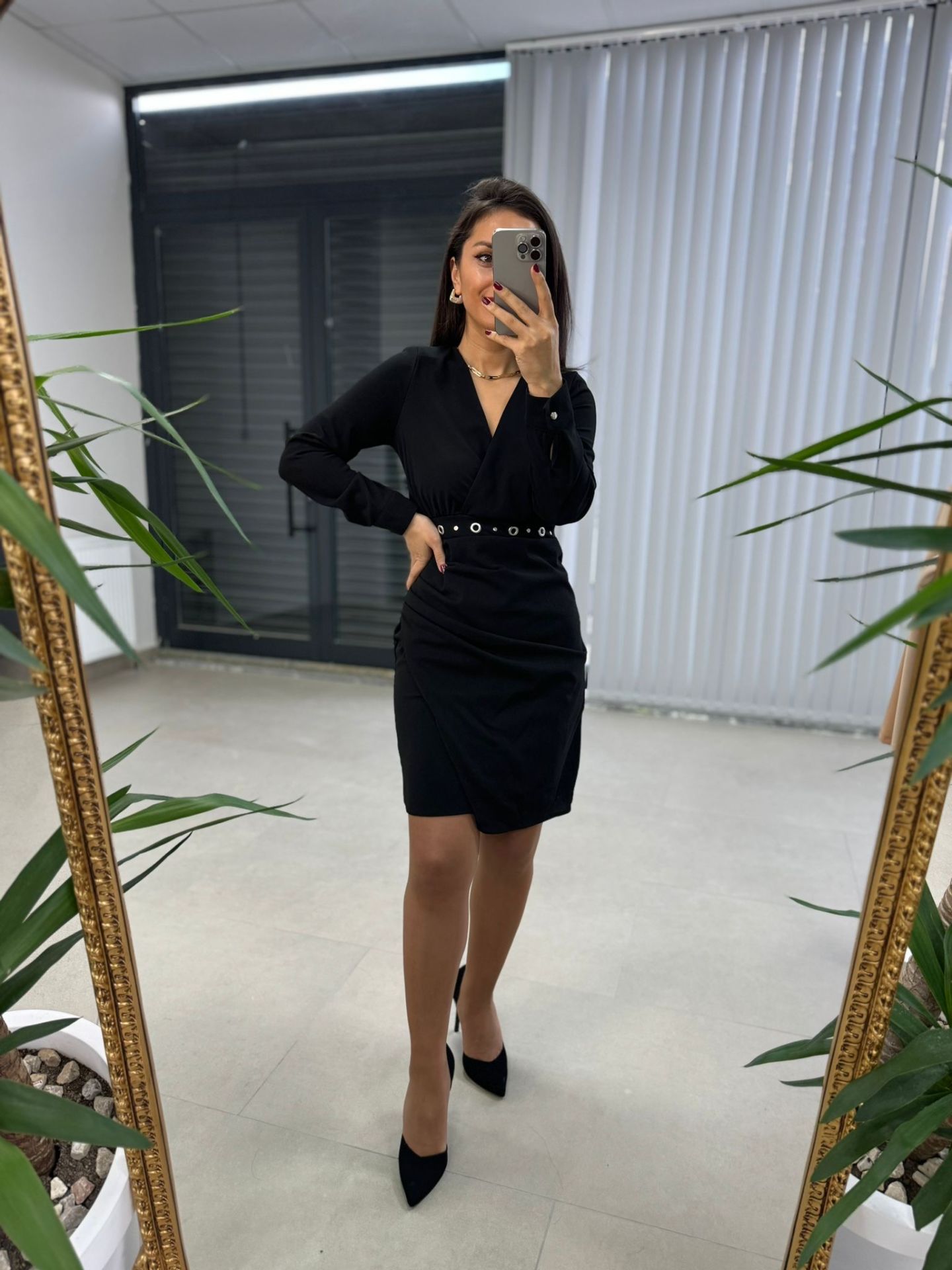 My Kuş Gözü Anvelop Siyah Elbise