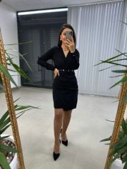 My Kuş Gözü Anvelop Siyah Elbise