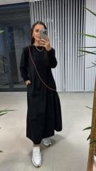 Dr 2427 Turunçu Şerit Geçişli Sweat Poplin Elbise