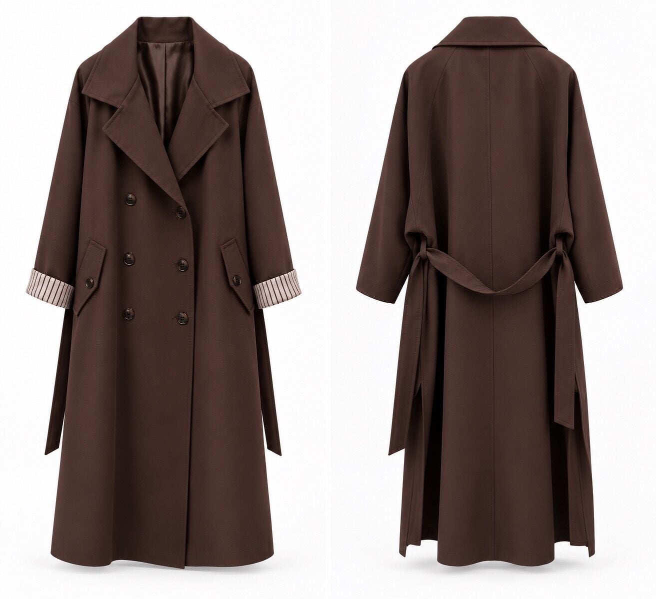 Mn 8651 Uzun Çizgi Premium Acı Kahve Trençkot