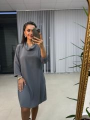 Ms Degaje Yaka Cepli Crep Antrasit Elbise