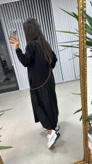 Dr 2427 Turunçu Şerit Geçişli Sweat Poplin Elbise