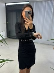 My Kuş Gözü Anvelop Siyah Elbise