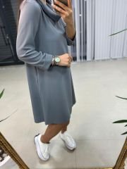 Ms Degaje Yaka Cepli Crep Antrasit Elbise