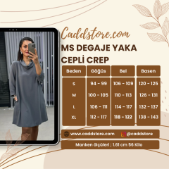 Ms Degaje Yaka Cepli Crep Antrasit Elbise