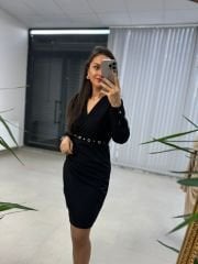 My Kuş Gözü Anvelop Siyah Elbise